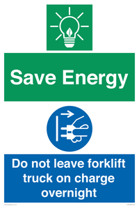 Save Energy - Do not leave forklift truck on charge overnight